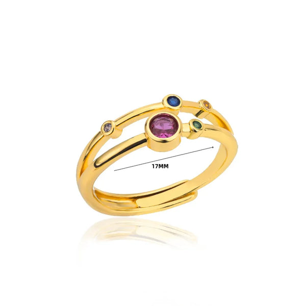 Luxury Multi-Layer Colorful Zirconia Ring For Women Gold Square Waterdrop Round Pattern Irregular Geometric Open Ring Jewelry