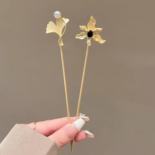 Elegant Butterfly Ginkgo Leaf Hairpin Women's Traditional Chinese Style Daily Accessory For Cheongsam Simple Design Alloy Headwear