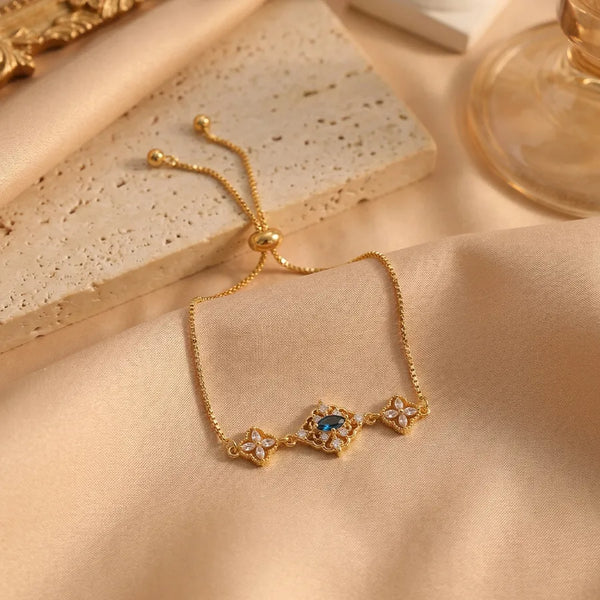 Handmade Geometric Bracelets for Women in Copper with Golden Plated Water Plating and Zircon Inlay on Twisted Rope Chain