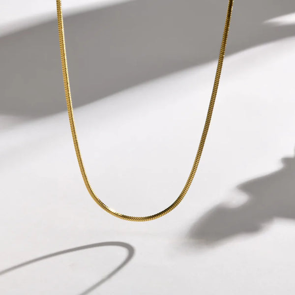 Classic Style Solid Color Necklace for Women in 304 Stainless Steel with 0.03µm Electroplated Finish and Snake Chain