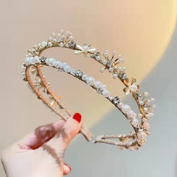 sweet geometric metal inlay artificial pearls rhinestones hair band