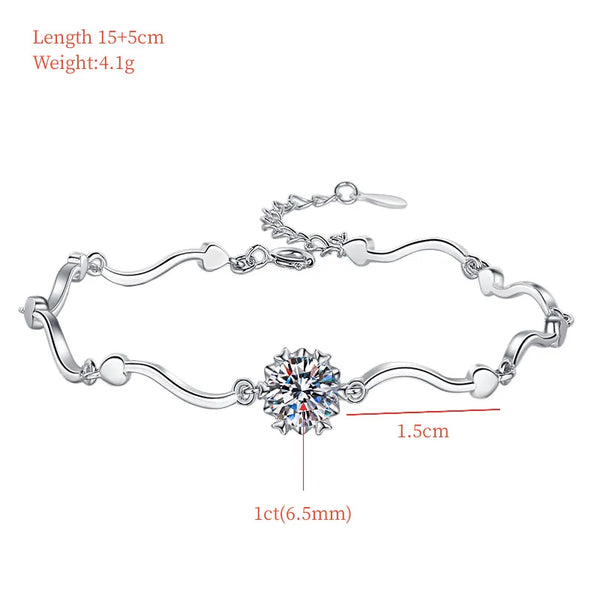 S925 Sterling Silver Bracelet Snowflake Simple Women's Ring Fashion D Color 1 Carat Moissanite Jewelry Geometric Pattern