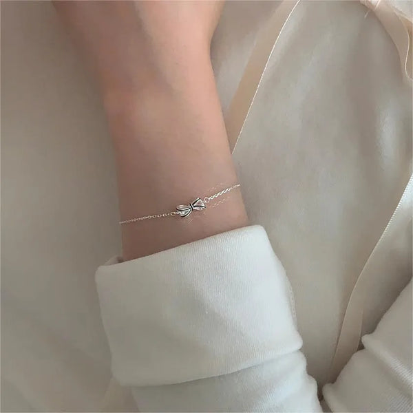Fashionable Simple Butterfly Knot 925 Sterling Silver Bracelet Versatile Geometric Style Jewelry Accessory By Fan Zhi Qiao