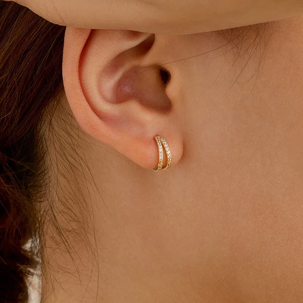 S925 Sterling Silver Double Row Diamond Hoops Earrings Women Minimalist Style Personality Ins Ear Jewelry U-Shape And Geometric Pattern