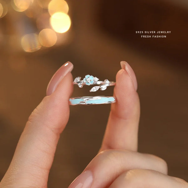 S925 Sterling Silver Couple Rings Illuminating Drop Resin Bohemian Floral Design Fairy Tale Style Valentine's Day Gift Trendsetter