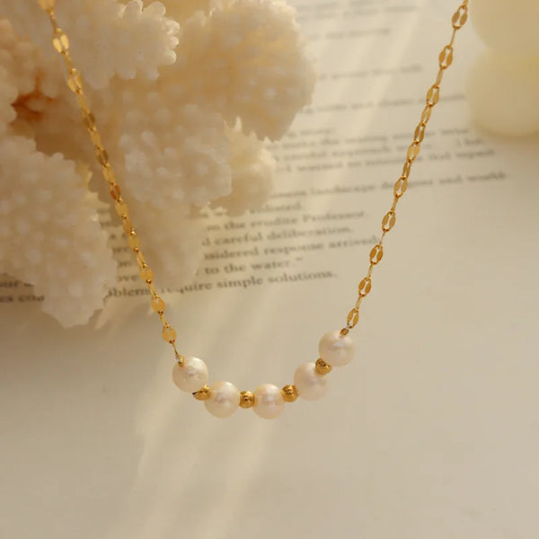 Wholesale Jewelry Fashion Geometric 304 Stainless Steel 18K Gold Plated Pearl Necklace