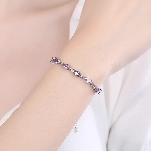 S925 Pure Silver Purple Quartz Couple Bracelets Women's New Fashion Personalized Forest System Best Friend Hand Jewelry