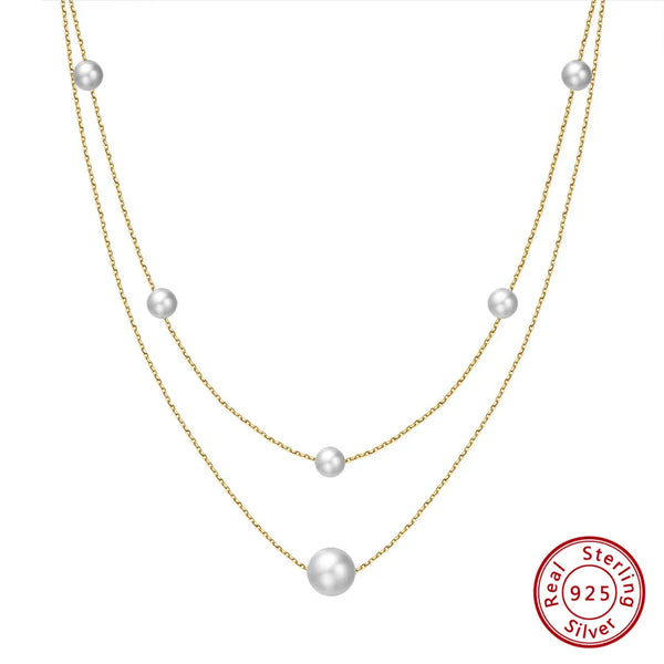 Freshwater Pearl Sterling Silver cable chain Beaded Plating Simple Necklace