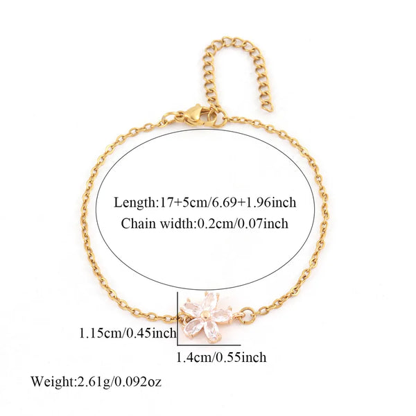 Wholesale Jewelry Elegant Simple Style Classic Style Flower 201 Stainless Steel Artificial Crystal Copper Artificial Crystal cable chain Bracelets