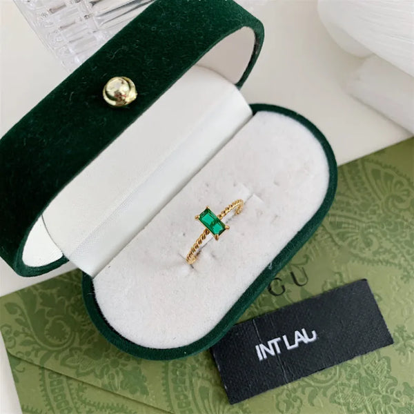 304 Stainless Steel 14K Gold Plated Simple Style Korean Style Plating Inlay Square Zircon Rings
