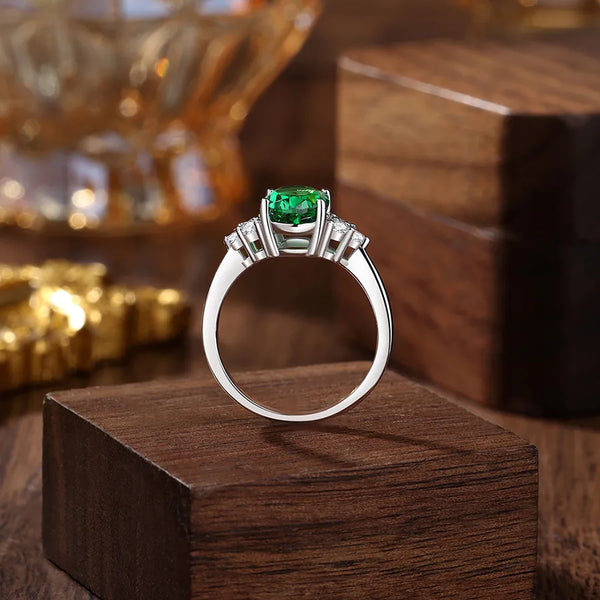 Green Oval High Carbon Diamond Ring S925 Pure Silver Geometric Pattern Luxury Style Women's Jewelry Fashionable Trendy Accessory