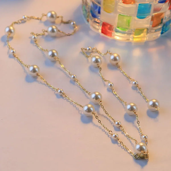 PVD Coated Copper-plated gold Geometry Shijia pearl Copper-plated gold Copper Pendant Necklace Sweater Chain Long Necklace