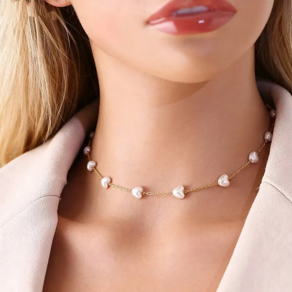 Heart Shape Necklace for Valentine's Day, 18K Gold Plated 304 Stainless Steel, 0.03-0.05µm Thick Chain