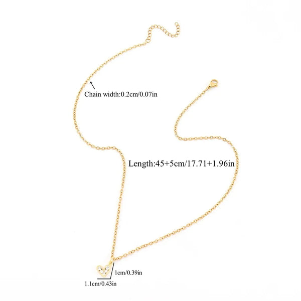 201 Stainless Steel Copper Inlay Heart Shape Zircon Pendant Necklace