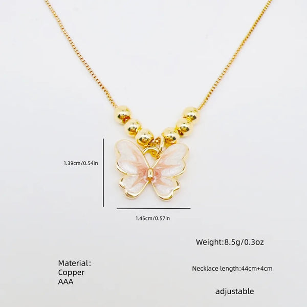 Classic 18K Gold Plated Copper Butterfly Pendant Necklace for Women Simple Oil Drop Necklace