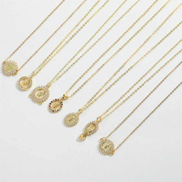 Wholesale Vintage Style Simple Style Commute Round Copper Inlay 14K Gold Plated Zircon Pendant Necklace