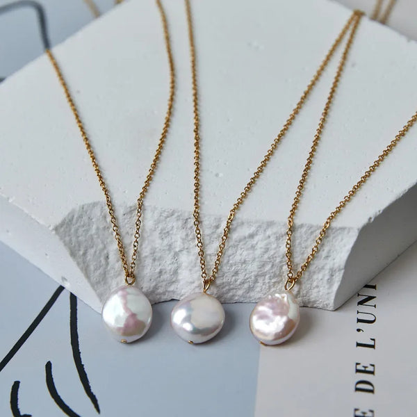 fashion solid color pearl titanium steel plating pendant necklace 1 piece