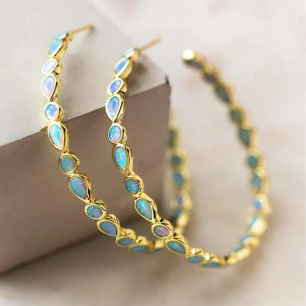 Wish  Hot Sale  Exaggerated Creative Large C-Shaped Circle Earrings for Women Hot Sale Water Drop Shape Opal Earrings