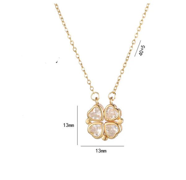 Wholesale Jewelry Elegant Vintage Style Four Leaf Clover Heart Shape Titanium Steel Copper Zircon Pendant Necklace cable chain