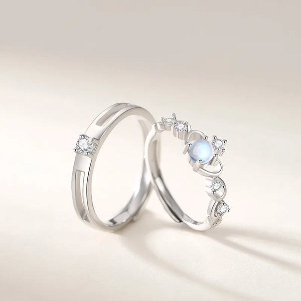 925 Sterling Silver Moonstone Zircon Crown Open Ring
