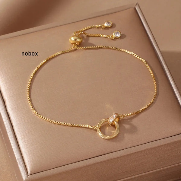 Classic Fashion Copper Round Flower Zircon Stretch Hand Bracelet Elegant British Style Women's Jewelry Accessory All Seasons