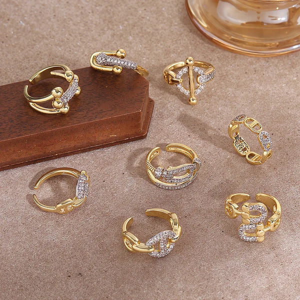 Gold and Silver Two-tone Spliced Micro-inlaid Zircon U-shaped Horseshoe Buckle Open Ring Electroplated 18K Real Gold Color Retention Anti-allergy