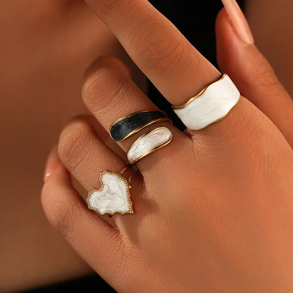 Stainless Steel Hollow Butterfly Open Ring Women's Fashion Jewelry Heart Shaped Oil Press Cute Style Accessory
