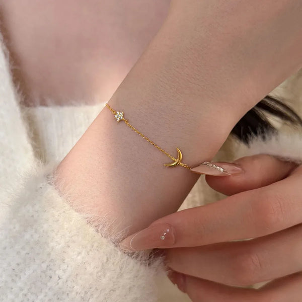 Moon For Women 925 Sterling Silver Bracelet with 18K Real Gold Plated Finish in Golden