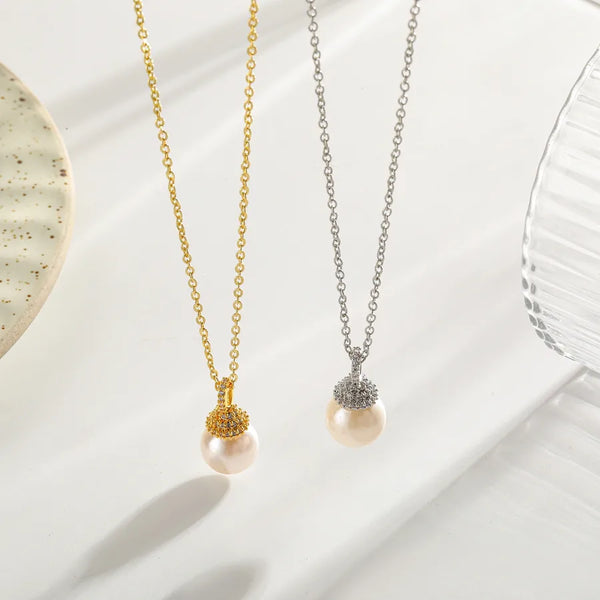 14K Gold Plated Copper (Water Plating) Platinum Plated Round Pearl Imitation Pearl Vintage Simple Style Inlaid Lobster Clasp Necklace