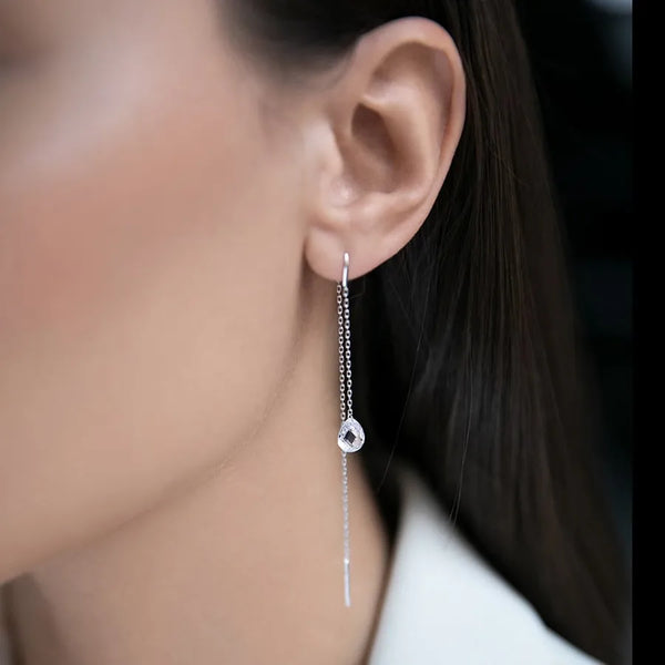 925 Sterling Silver Zircon cable chain Inlay Round Water Droplets Necklace