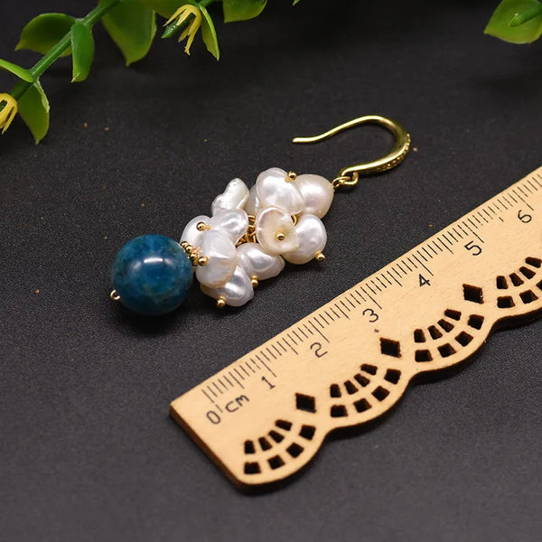 fashion geometric pearl inlay natural stone drop earrings 1 pair