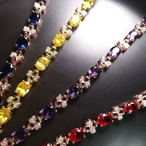 Copper Plating Four Leaf Clover Artificial Gemstones Crystal Bracelets