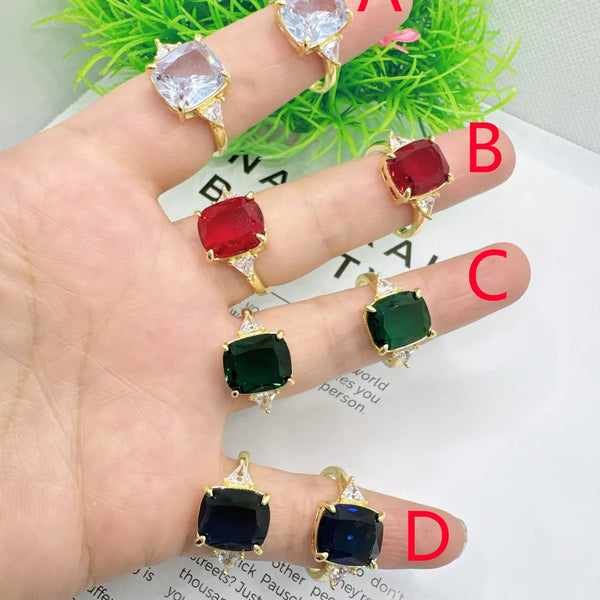 Wholesale Jewelry Vacation Modern Style Square Copper Zircon 18K Gold Plated Polishing Plating Rings