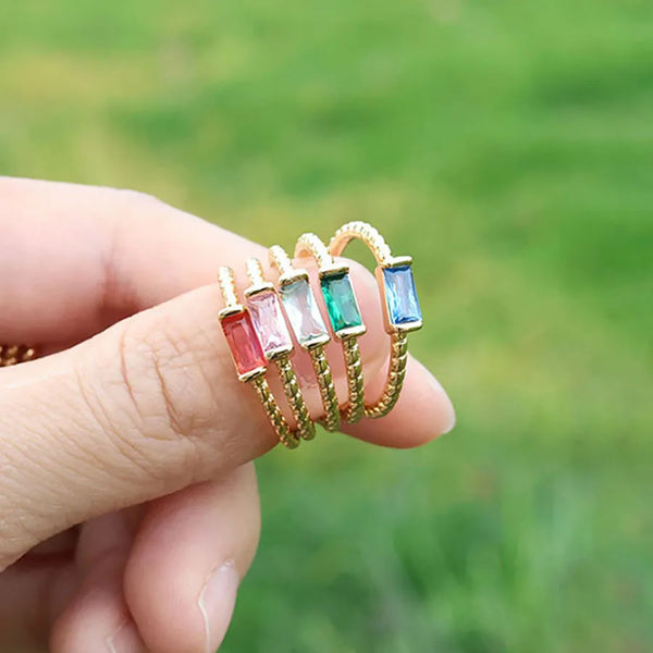 Three-dimensional Square Ring for Women, Copper Base with 18K Real Gold Electroplated Finish and Artificial Crystal Inlay