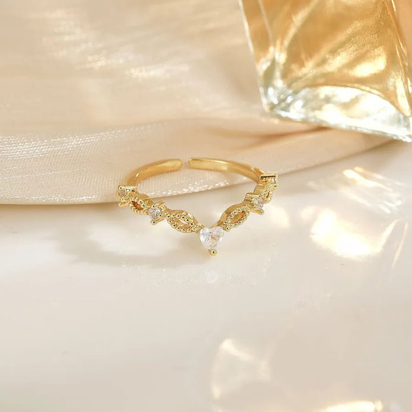 18K Gold Plated Adjustable Open Ring Set with Zircon Gemstone for Women Sweet Cute Flower Ring Fashion Bohemian Style Jewelry