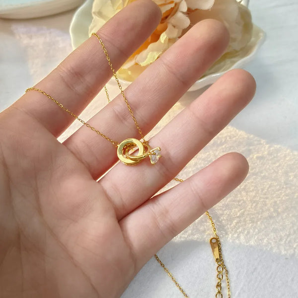 Geometric Gold Plated Zircon Ring Sweater Chain Necklace Women's Jewelry Accessories
