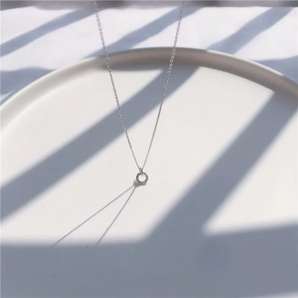 925 Sterling Silver Zircon cable chain Double Ring Pendant Necklace