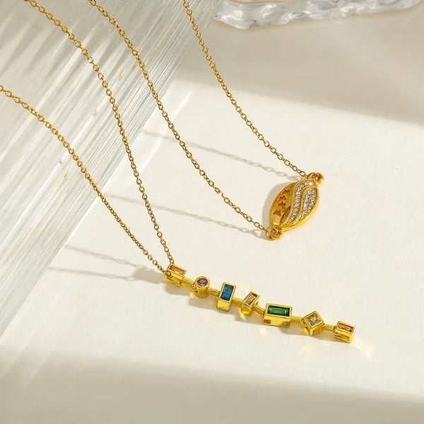 Geometric Copper Pendant Necklace Plated With 18K Gold Stainless Steel Embedded With Zirconia Casual Elegant Cute Design