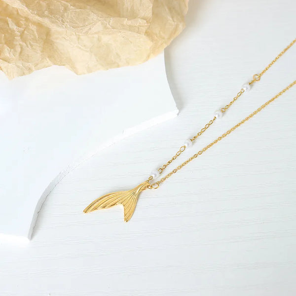 simple style fish tail titanium steel necklace