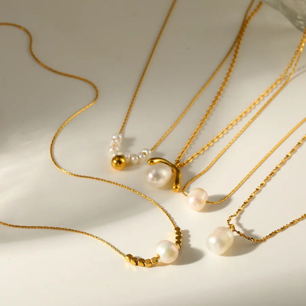 Electroplated Pearl Necklace with 18K Gold Plated 304 Stainless Steel PVD Coated 0.03-0.05µm Full Star Chain