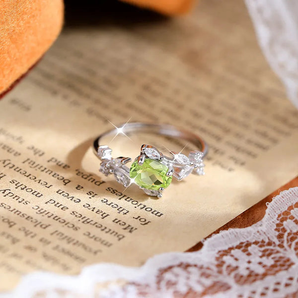 Natural Semi-Precious Stone Ring S925 Sterling Silver Adjustable Colorful Ring For Women Non-Fading Geometric Leaf Style