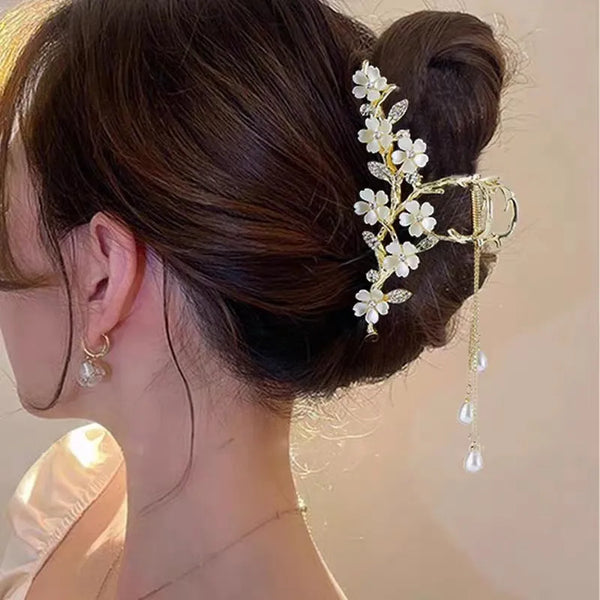 women's lady flower alloy inlay rhinestones hair claws