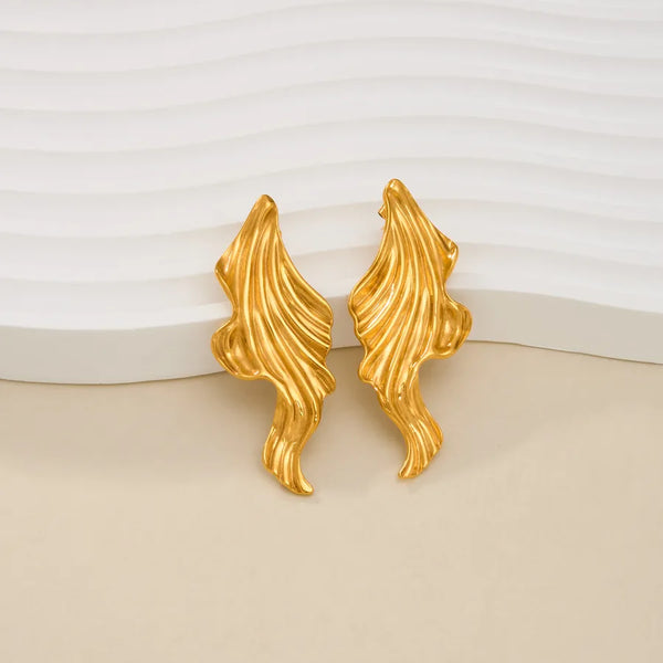 Geek Chic 18K Gold Plated Titanium Steel Wave Sea Grass Earrings Irregular Geometry Pattern Women's Cold Style Fashion Jewelry