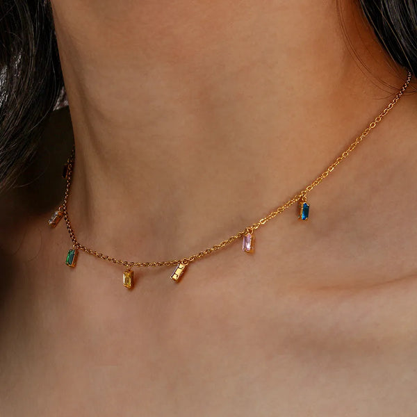 Wholesale Jewelry Fashion Geometric 304 Stainless Steel Zircon 18K Gold Plated Plating Bracelets Necklace
