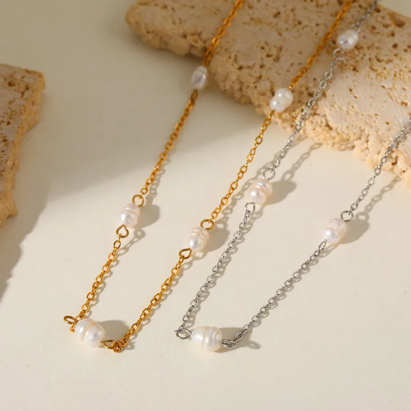 Luxurious Natural Pearl Necklace Stainless Steel 18K Gold Plated Elegant Classical Women Style For Weekend Date Selfie Festival