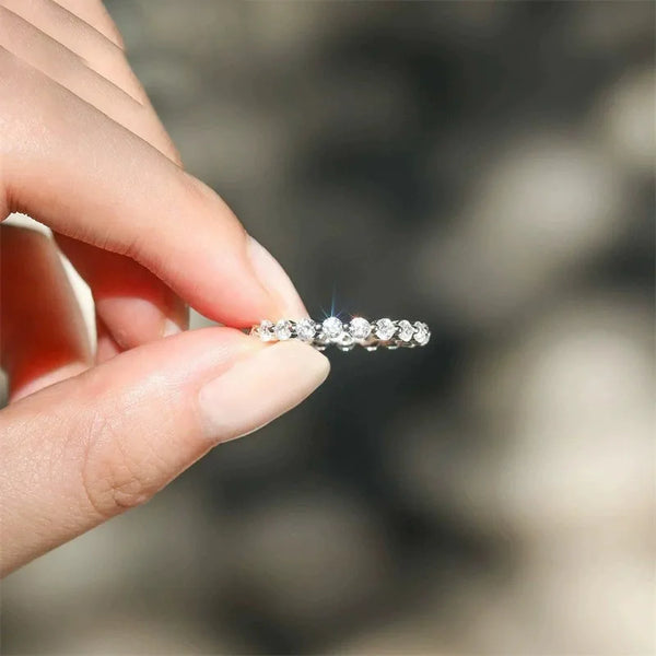 Arvaleff S925 Silver Ring Set With 2.5mm Cubic Zirconia Simple Stacking Ring Geometric Pattern Round Cut Diamond Women's Ring