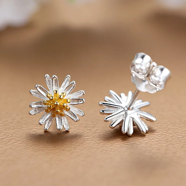 925 Silver Daisy Earrings Cute Sunflower Chrysanthemum Floral Jewelry Fresh New Style Flower Petal Bohemian Print Dangle Earrings