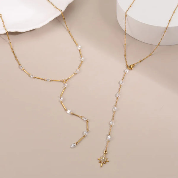 Zircon Tassel Necklace for Women, Minimalist Style Collarbone Chain Design, Vacuum Electroplated (Fired in Furnace)