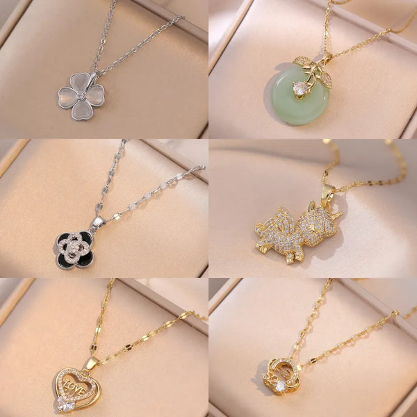 Elegant Bohemian Style Titanium Steel And Copper Necklace For Women Creative Versatile Heart Design Fashionable Lockbone Chain Jewelry Accessory