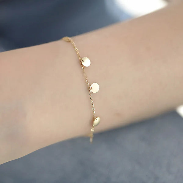 S925 Sterling Silver 14K Gold Plated Shiny Little Coin Element Bracelet Women Fresh Sweet Simple Personality Ins Style Geometric Pattern Anniversary Gift